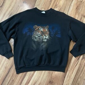 Rare Vintage 90s Tiger Graphic Sweatshirt - Night Nature. Double side Scene Sz L